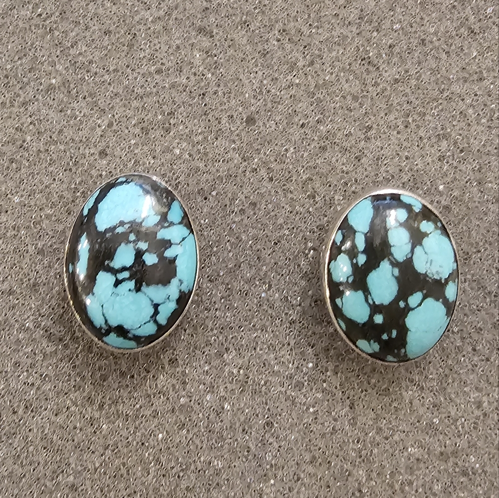 Turquoise and Black Oval Stud Earrings